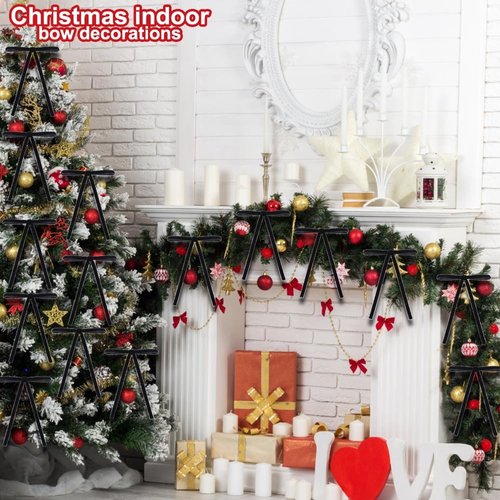 DIYDEC 24PCS Velvet Christmas Bow Ornaments - 5x7 Inch Black Ribbon Bows for Holiday Decor | Wreaths & Trees