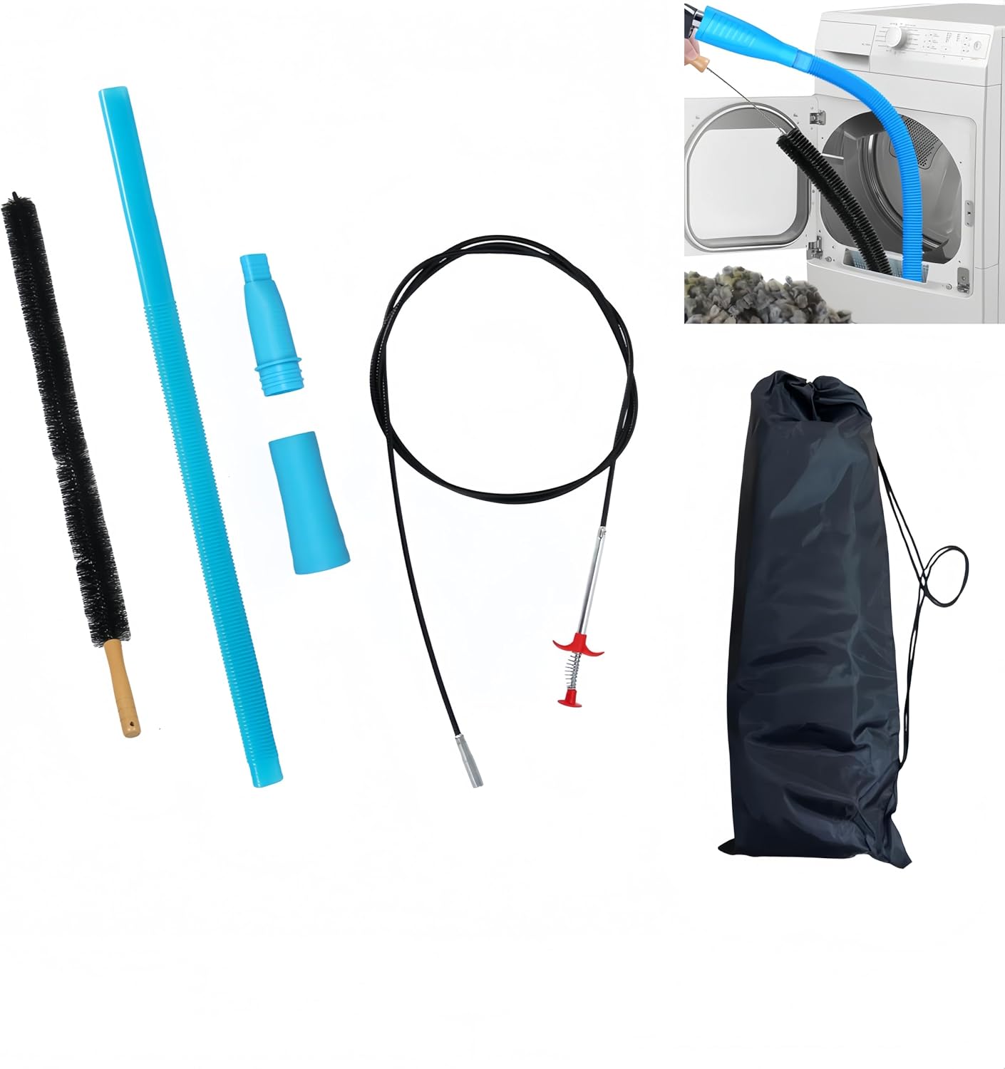 3Pcs Dryer Vent Cleaner Kit - Flexible Lint Brush & Vacuum Attachment with Storage Bag