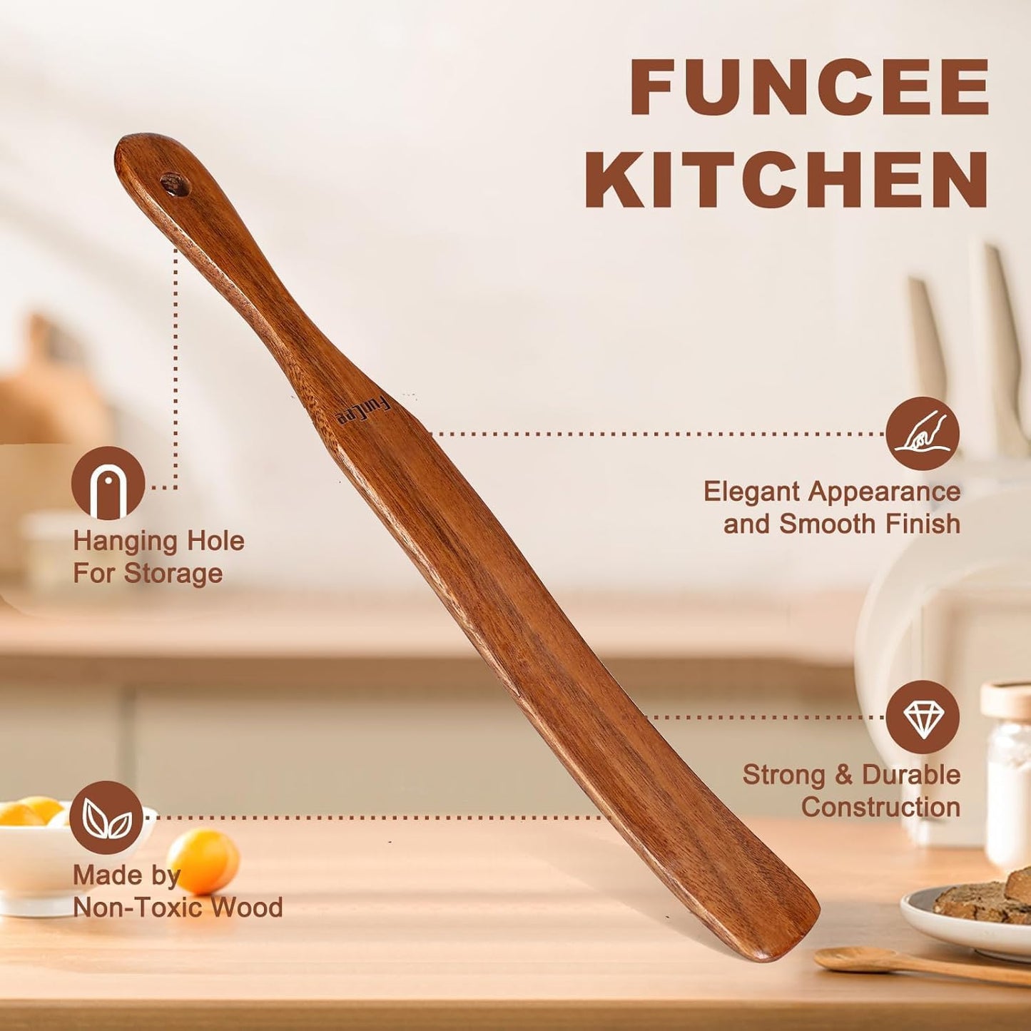 Skiennix 2-Pack Wooden Spurtle Set - Ideal for Sourdough, Mixing & Reaching Jar Bottoms | Teak Wood Kitchen Utensils