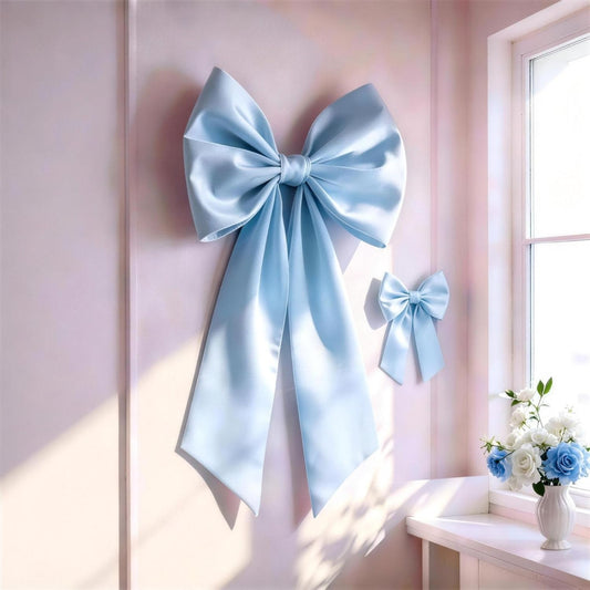 Skiennix Blue Bow Decor - 2 Pack of Large & Small Coquette Wall Backdrop for Valentine's Day & Weddings