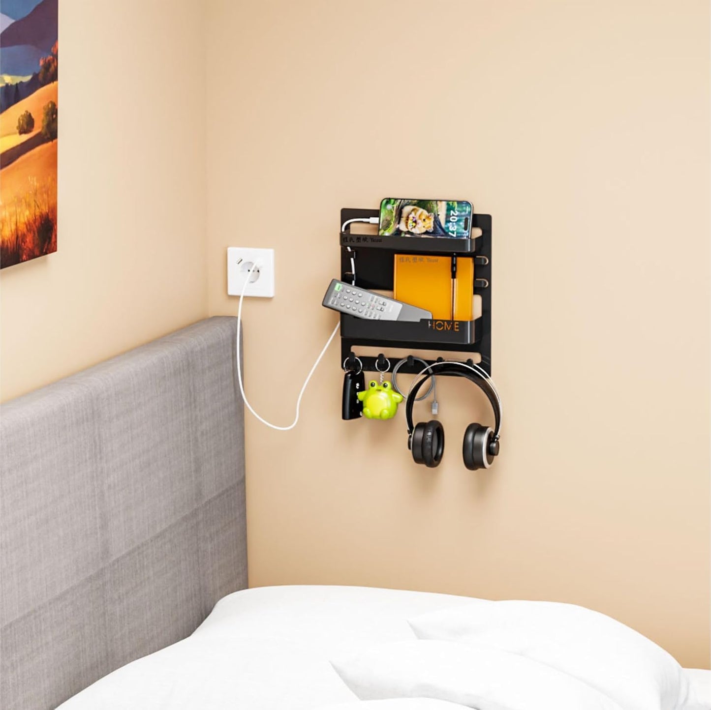 Yieach Bedside Shelf - Wall Mounted Floating Organizer for Remote & Phone | Black Dorm Room Decor