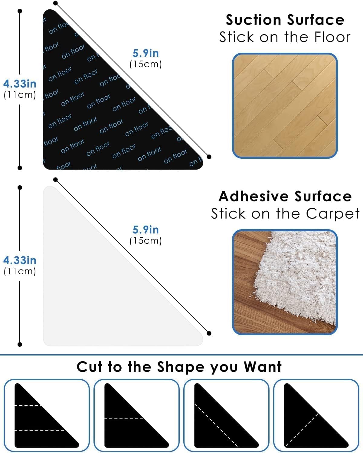 Skiennix 14PCS Non-Slip Rug Pads | Reusable & Washable Grippers for Area Rugs & Carpet Corners