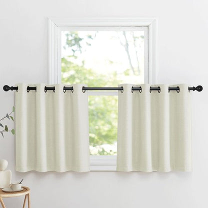 NICETOWN Natural Linen Room Darkening Curtain Valances for, Grommet Faux Linen Blend Short Curtains Thermal Insulated Window Tiers for Kitchen Over Sink, W52 x L30, Set of 2