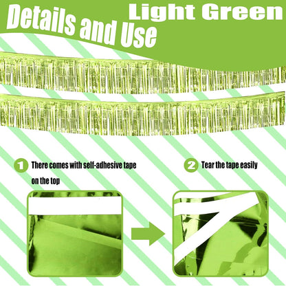 Skiennix 10 Feet Foil Fringe Garland - Metallic Tinsel Streamers for Party Decorations | Light Green 6 Pack