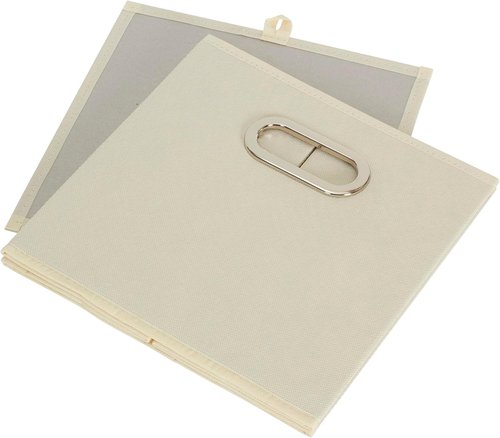 Fabric Storage Bins 6-Piece Set - Strong Poly-Woven Fabric, Sturdy Chipboard, Stackable & Foldable, Cream