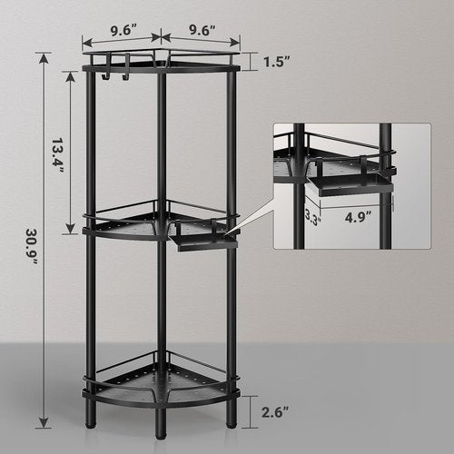 ELYKEN Corner Shower Caddy - 3-Tier Rustproof Metal Organizer with Soap Holder & Adjustable Feet - Black