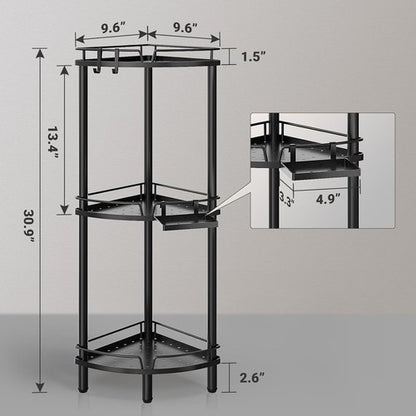 ELYKEN Corner Shower Caddy - 3-Tier Rustproof Metal Organizer with Soap Holder & Adjustable Feet - Black