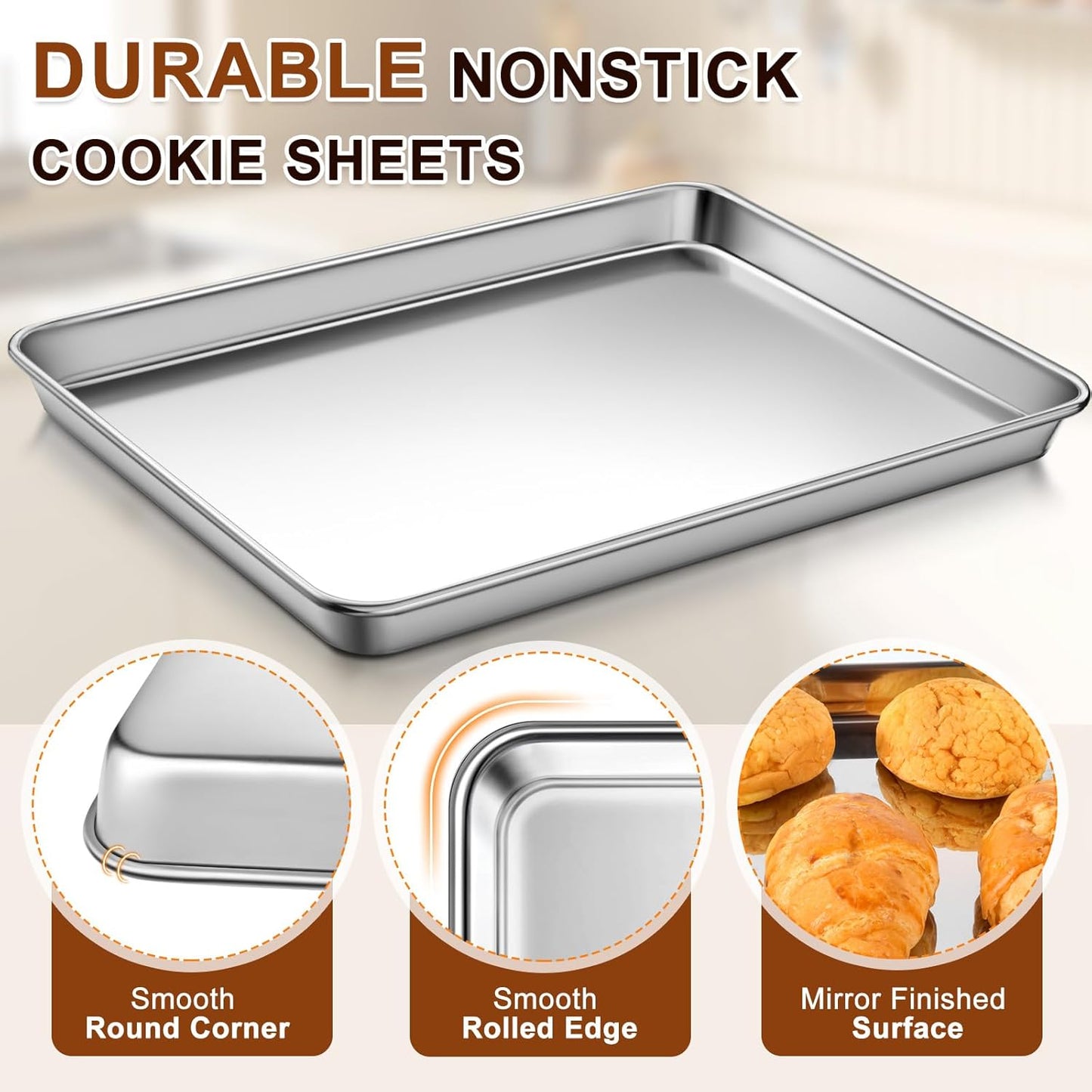 Skiennix Extra Large Stainless Steel Baking Sheet - Nonstick, Warp Resistant & Dishwasher Safe (20" x 14" x 1")