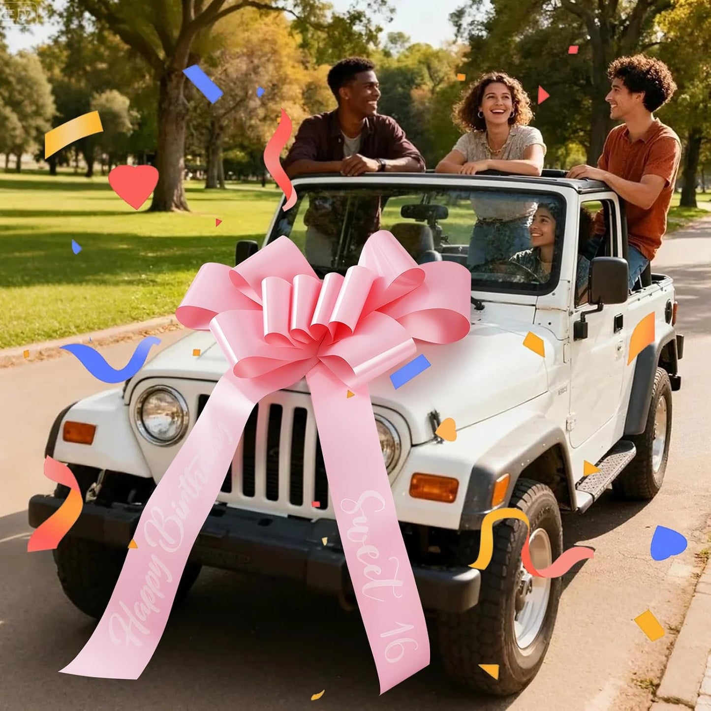 Skiennix 30 Inch Giant Car Bow - Big Pink Bow for Sweet 16 Birthday Surprise | Easy Pull Ribbon Decoration