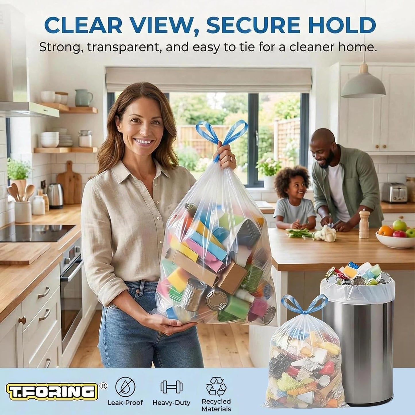Skiennix 150 Count Drawstring Trash Bags - Heavy Duty 1.1 Mil Unscented 4 Gallon Liners for Bathroom & Office
