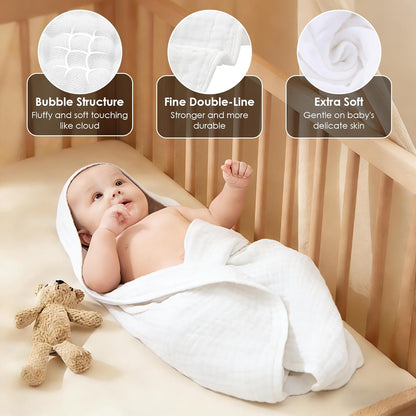 Sunny zzzZZ Muslin Hooded Baby Bath Towels - 3 Pack of Soft 100% Cotton in Pastel Colors | 32x32 Inch