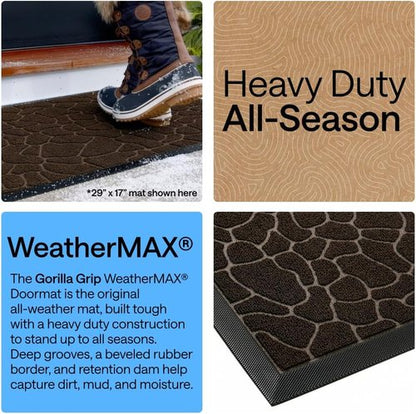 GORILLA GRIP Waterproof All-Season WeatherMAX Doormat - Natural Rubber, Stain & Fade Resistant, 29x17, Dark Brown Pebble
