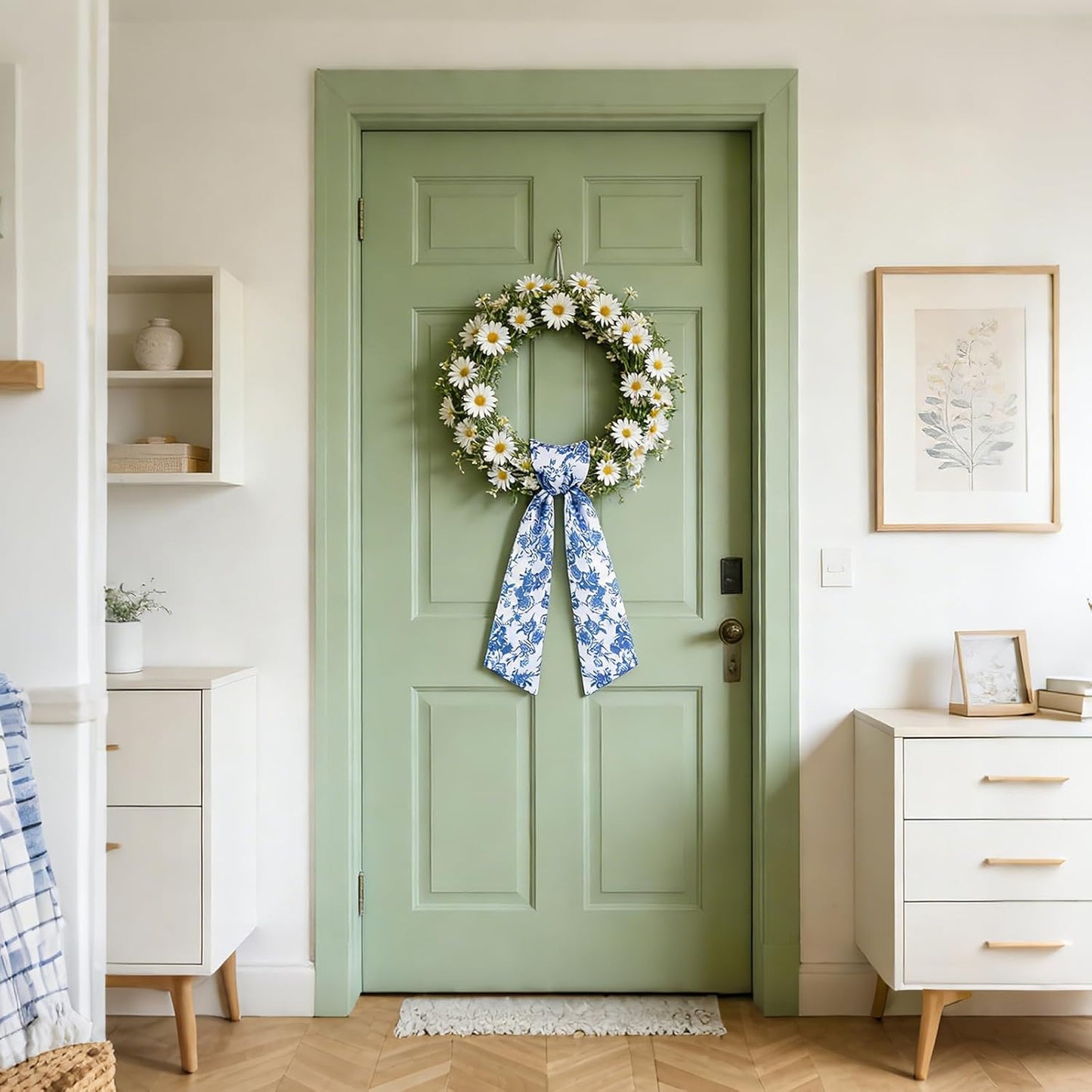AZYM Wreath Sash Set - Romantic Blue Floral Ribbon for Front Door & Indoor Decor | 2 Pcs