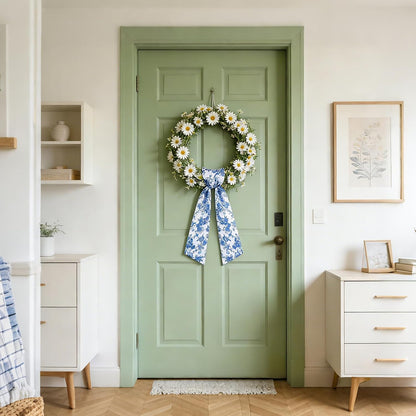 AZYM Wreath Sash Set - Romantic Blue Floral Ribbon for Front Door & Indoor Decor | 2 Pcs
