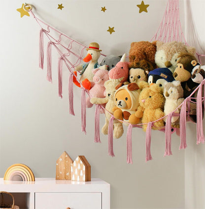 mirolam Stuffed Animal Storage Hammock Net - Toy Hammock Net for Stuffed Animals Corner - Hanging Stuff Animal Organizer Holder Large Pink Baby Nursery Room Decor