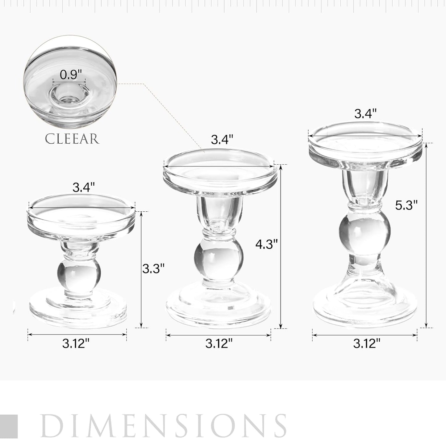 Skiennix Clear Candle Holders - Elegant Glass Pillar Set for Taper Candles | 3 Pieces
