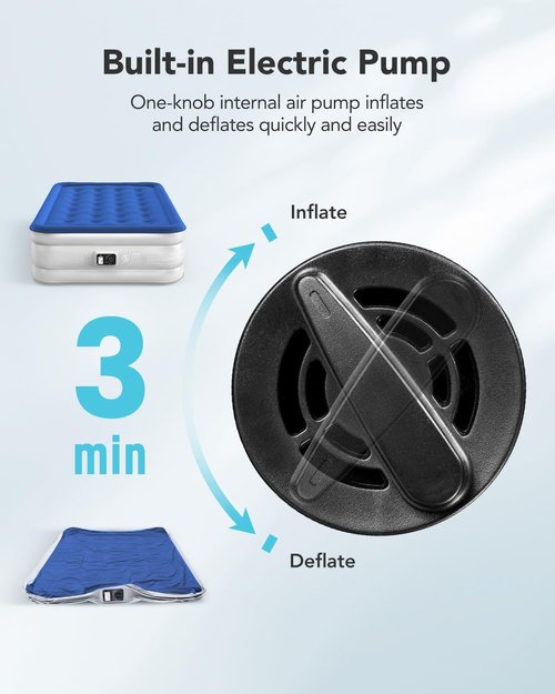 iDOO Air Mattress Full - Upgraded Inflatable Bed with Built-In Pump | Portable & Comfortable for Home or Camping