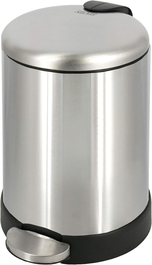 Glad Small Trash Can - 1.2 Gallon Round Stainless Steel Garbage Bin with Soft Close Lid & Step Pedal | 8 x 9.5 x 12 Inches