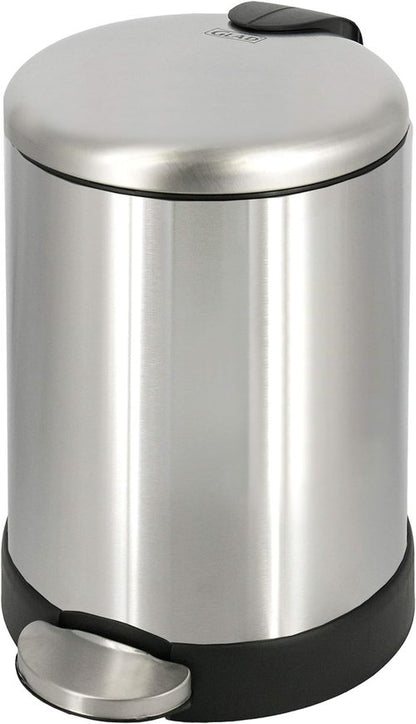 Glad Small Trash Can - 1.2 Gallon Round Stainless Steel Garbage Bin with Soft Close Lid & Step Pedal | 8 x 9.5 x 12 Inches