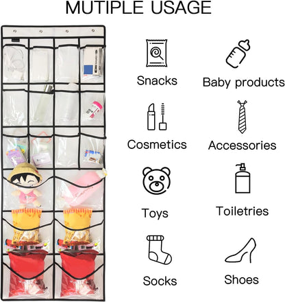 Skiennix Extra Large Over Door Shoe Organizer - Crystal Clear Design with 12+6 Pockets & 4 Hooks | White (59" x 21.6")