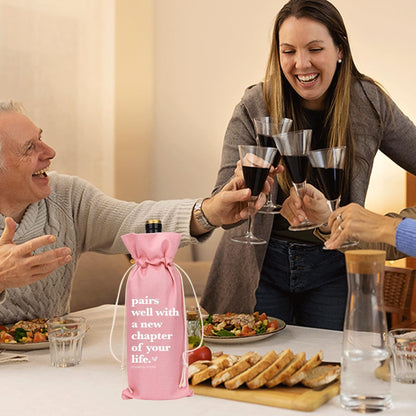 Pink Funny New Chapter Wine Bag New Beginnings Gifts for Women Men Farewell Gifts for Friends Going Away Gifts for Coworkers Women Men Moving Away Gifts for Friends New Teacher Gifts