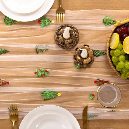 Christmas Tree Embroidered Table Runner 120 Inch - Santaben, 1 Pack (Variation: Christmas Tree+1 Pack)