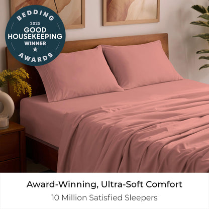 Mellanni Queen Sheets Set - 4 PC Iconic Collection Bedding - Hotel Luxury, Extra Soft, Cooling Bed Sheets - Wrinkle, Fade, Stain Resistant (Queen, Coral)