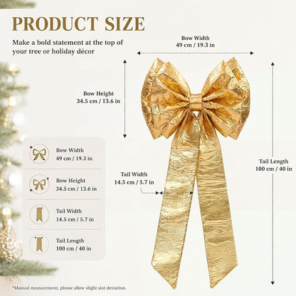 Large Gold Christmas Tree Topper Bow 20 x 40 Inch