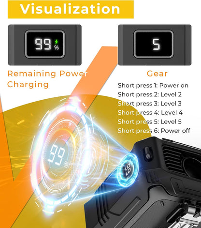 TUNISE Portable Fan - 5-Speed Dual-Sided Clip-On Wearable Waist Fan | 8000mAh Power Bank & Flashlight
