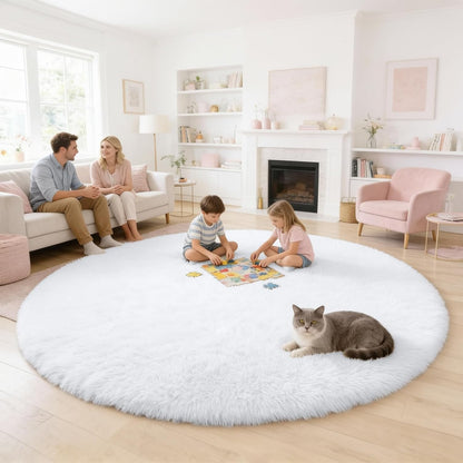 OLANLY White Round Rug - Soft & Fluffy 6 ft Machine Washable Area Rug for Bedroom & Living Room Decor