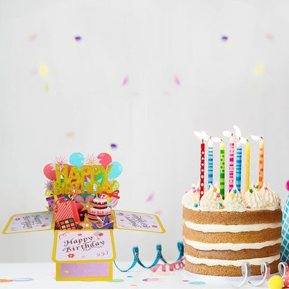 JY-King Happy Birthday Pop-Up Card - Colorful 3D Celebration Box for Adults & Kids | Perfect Handmade Gift