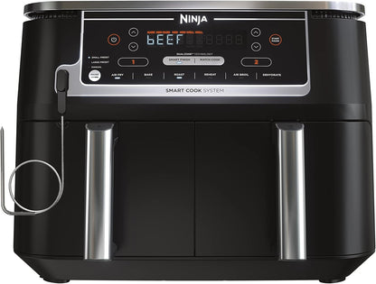 Ninja DZ550 Foodi 10 QT XL Air Fryer - 6-in-1 DualZone with Smart Cook Thermometer & 2 Baskets, Grey
