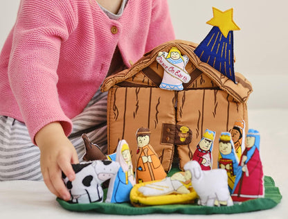 Pockets of Learning Nativity Christmas Manger House Play Set - Interactive Soft Fabric Toy for Toddlers