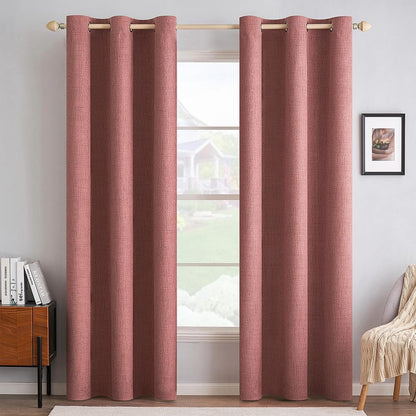 MIULEE 100% Blackout Linen Textured Curtains - Thermal Insulated Dusty Rose | 42 x 90 Inch (2 Panels)