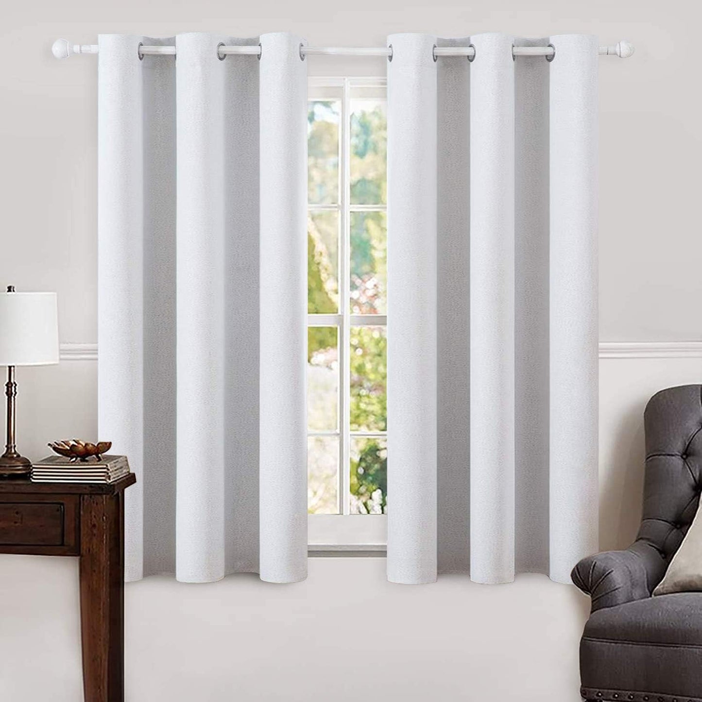 MIULEE Blackout Curtains - 100% Thermal Insulated Room Darkening Drapes | Grayish White, 42x63 Inch (2 Panels)
