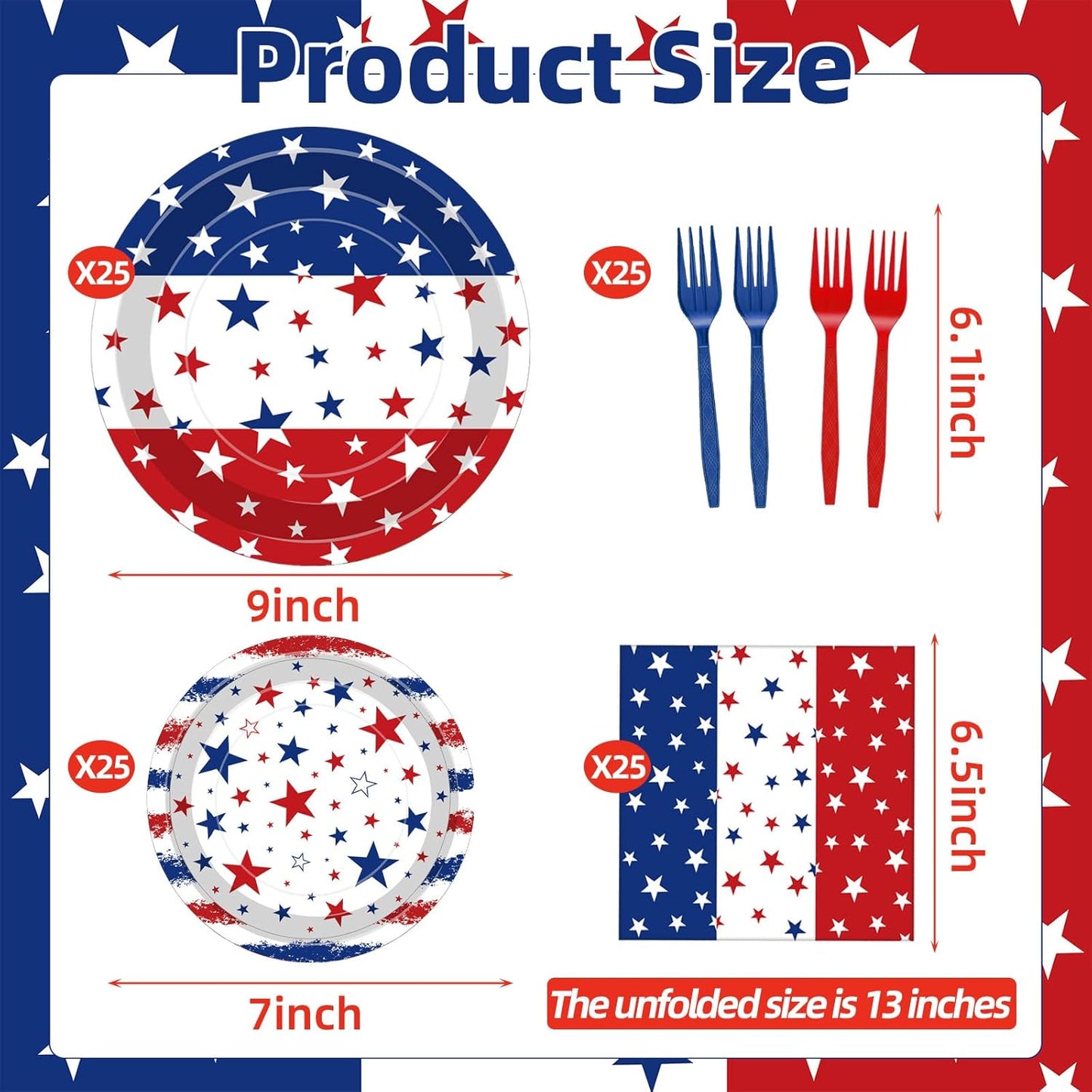 Regine Switzerland Patriotic Party Supplies Set - 100 Pcs Disposable Red, White, and Blue Tableware for 25 Guests | Perfect for 4th of July, Memorial Day, and Labor Day Celebrations