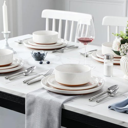 MALACASA 12-Piece Stoneware Dinnerware Set - Modern Ceramic Plates & Bowls for 4 | Microwave & Dishwasher Safe, White, TARA Series