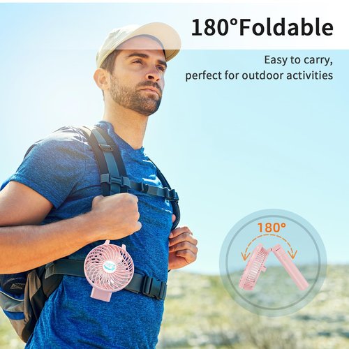 HandFan 10400mAh Personal Handheld Fan, 40Hrs Long-Lasted Hand Fan Rechargeable, Mini Cooling Fans Foldable, Heavy Duty Battery Fans Portable for Travel Beach Concerts Cruise Makeup(Pink)