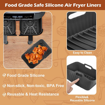 Skiennix Silicone Air Fryer Liners - Non-Stick Reusable Accessories for Ninja Foodi Dual DZ201 | Fits 8 QT