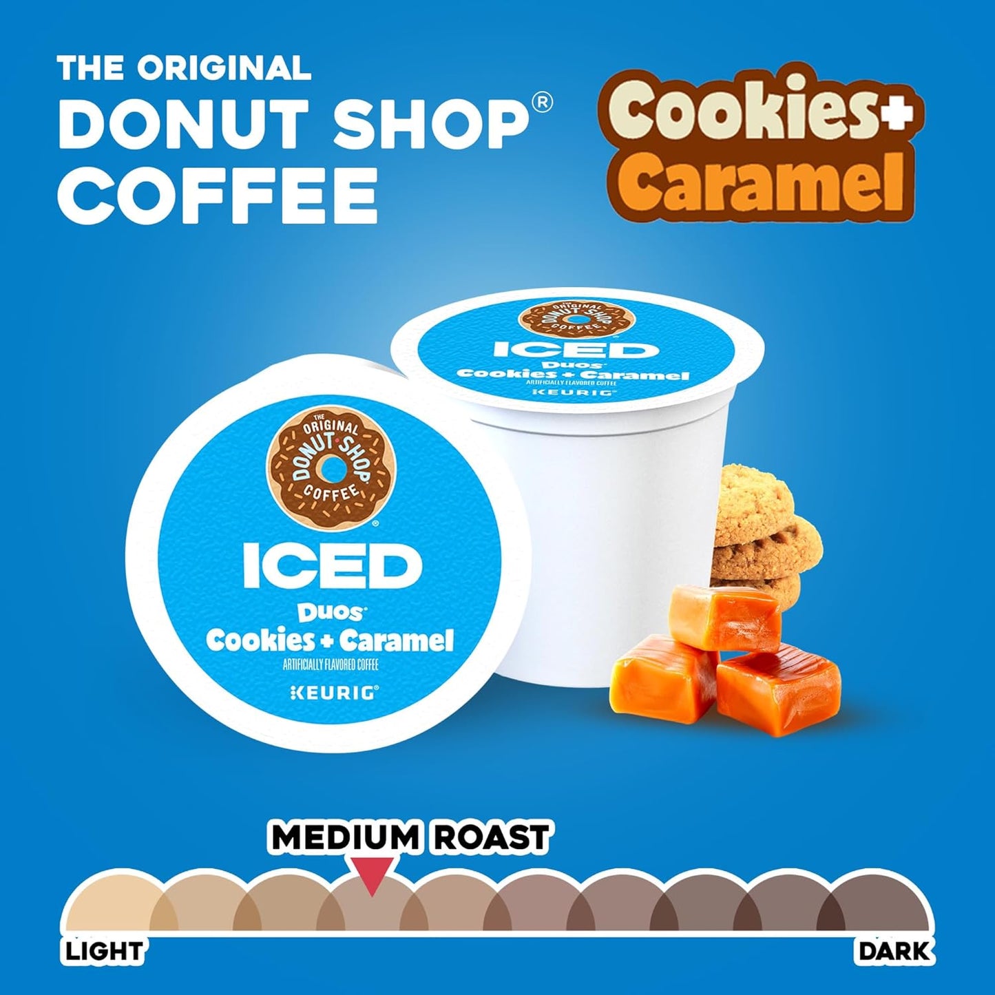 Original Donut Shop | Iced Duos Cookies & Caramel Coffee | 60 Keurig K-Cup Pods (6 Packs of 10)