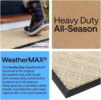 GORILLA GRIP Waterproof All-Season WeatherMAX Doormat - 35x23 Natural Rubber, Stain & Fade Resistant, Easy Clean, Modern Latte