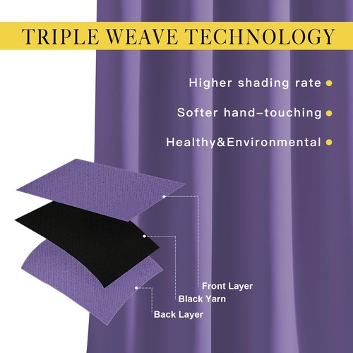 NICETOWN Blackout Curtains 90 inch Length - Triple Weave Energy Saving Sound Reducing Thermal Insulated Solid Grommet Blackout Drapes for Bedroom/Living Room (1 Pair, W46 x L90, Lilac Purple)