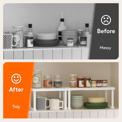 Lifewit Cabinet Shelf Organizer, Expandable Countertop Kitchen Shelves, Plastic Shelf Riser for Pantry Kitchen Storage and Spice Rack, Set of 3, White