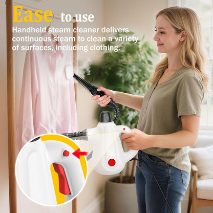 Steam Cleaner, Deep Cleaning Multi-Surface Handheld Steam Cleaner with Steam Lock Button & 16 PCS Accessories, 100% Natural Portable Steamer for Cleaning Home Car Bathroom Kitchen Grout Tile Window
