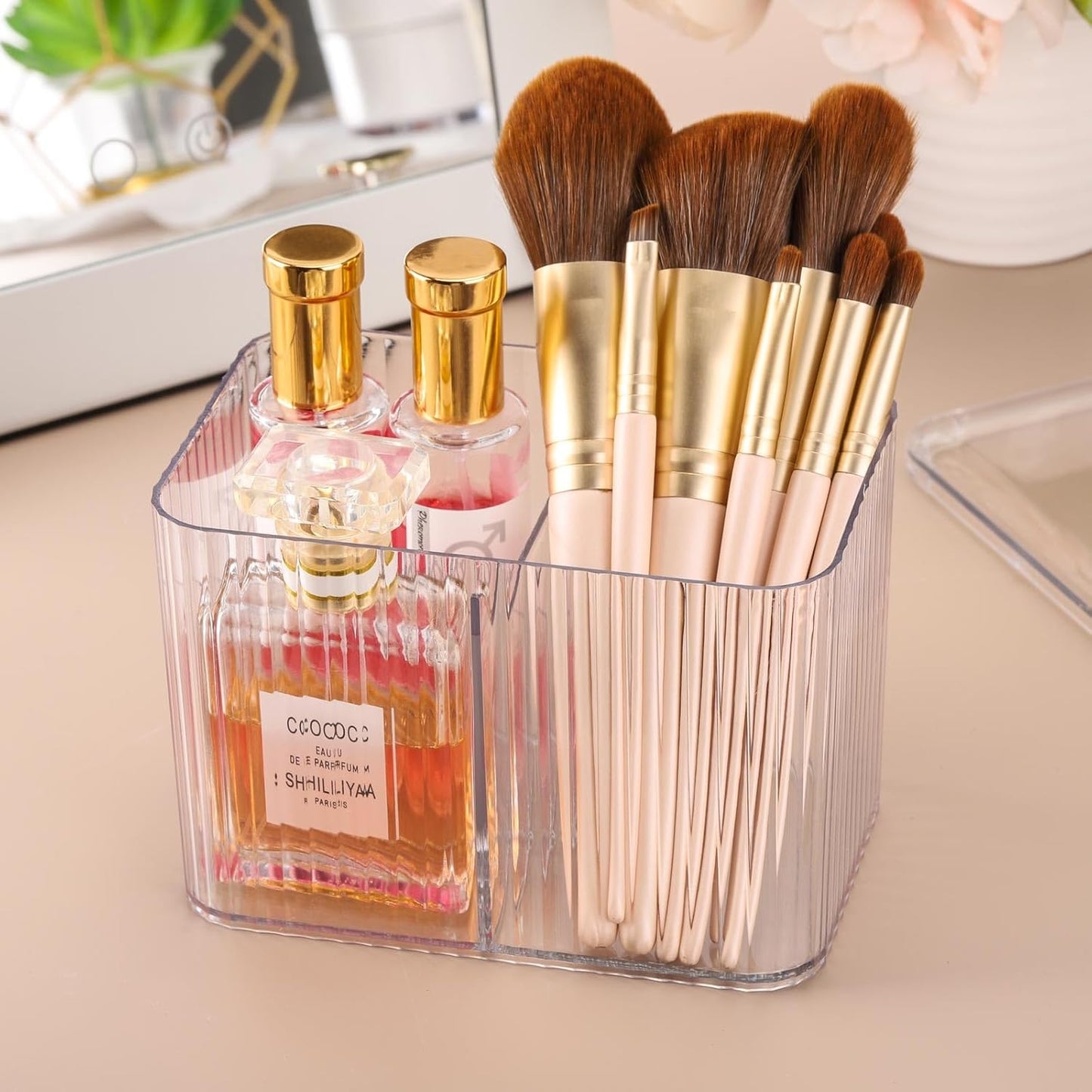 Tbestmax Qtip Holder - Clear 3-Section Bathroom Organizer Jar for Cotton Swabs & Pads | Vanity Storage