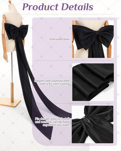 Chuarry Extra Long 67" Satin Big Bow Waist Sash Belt - Detachable Train for Bride's Formal Wedding Dress