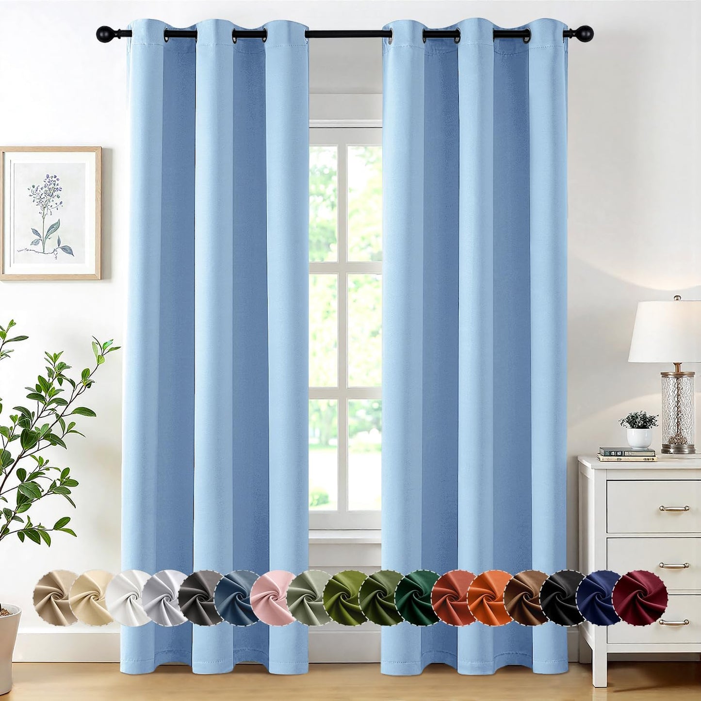 MIULEE Sky Blue Blackout Curtains - Thermal Insulated Room Darkening Drapes | 84 Inches Long, 2 Panels