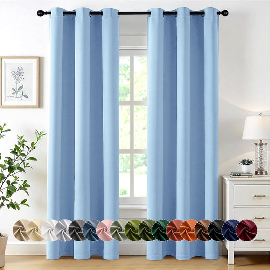 MIULEE Sky Blue Blackout Curtains - Thermal Insulated Room Darkening Drapes | 84 Inches Long, 2 Panels