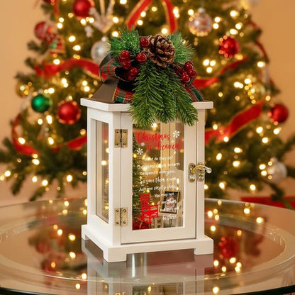 Christmas In Heaven Memorial Lantern - Wreath Photo Frame Ornaments Set | Thoughtful Gift for Loved Ones