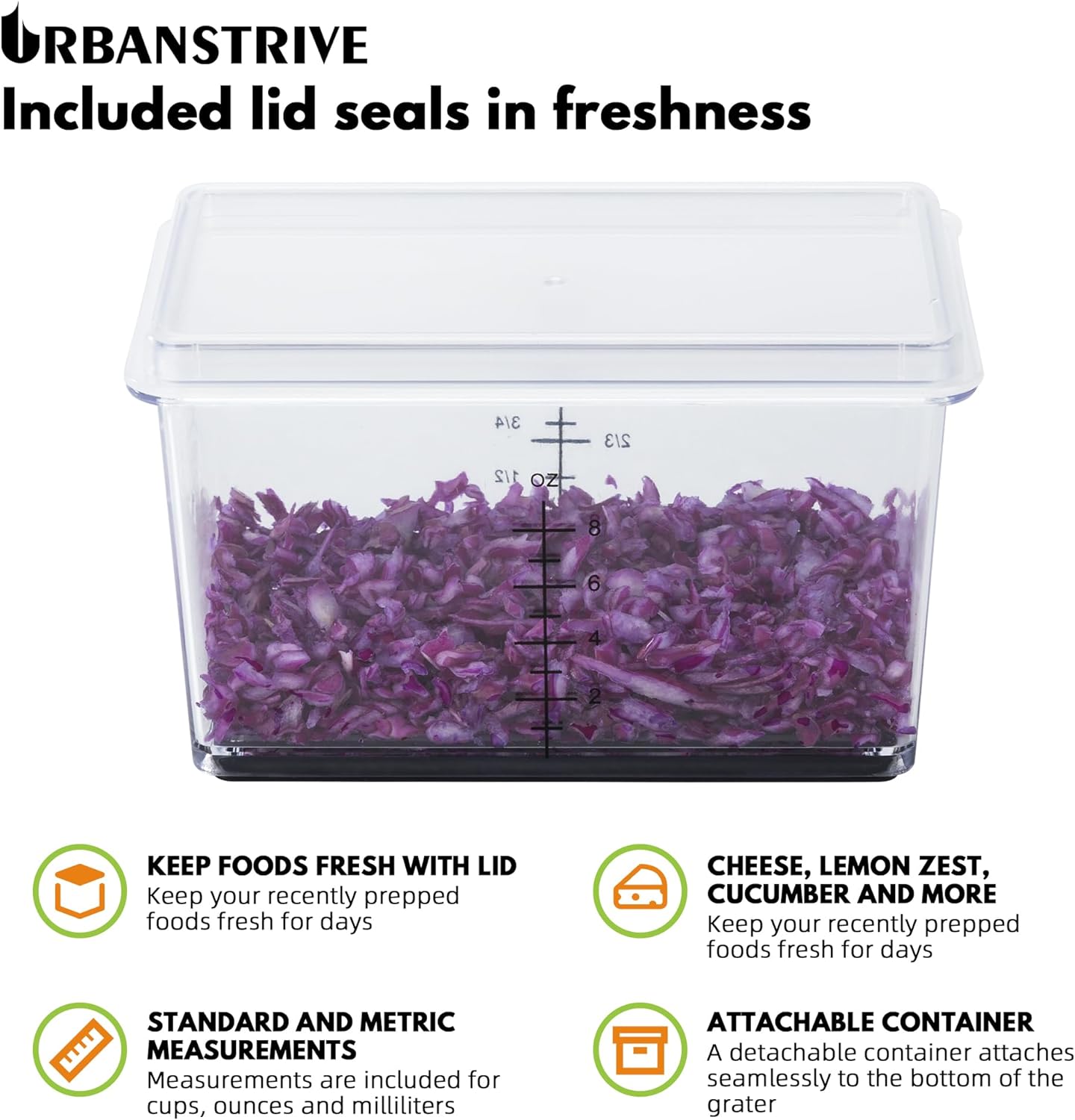 Urbanstrive Cheese Grater - Stainless Steel Box Grater with Container | Dishwasher Safe Kitchen Tool
